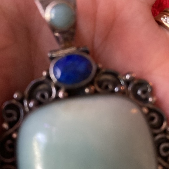 Lapis & Adventurine pendant marked 925 Sterling Silver The  bail of the pendant - Picture 4 of 8